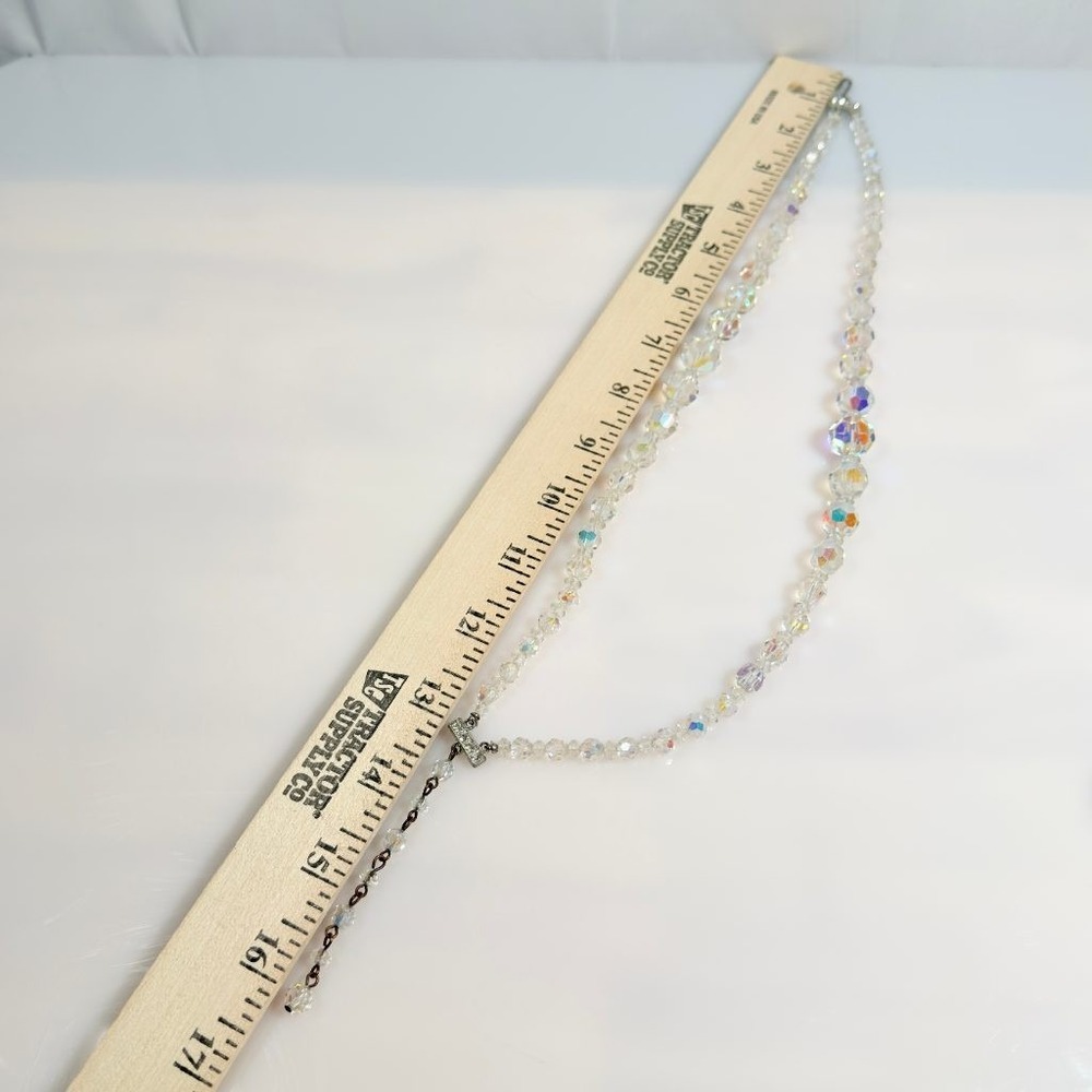 Vintage AB Crystal Necklace Double Strand Graduated Adjustable 13-15.5 in - Picture 8 of 11